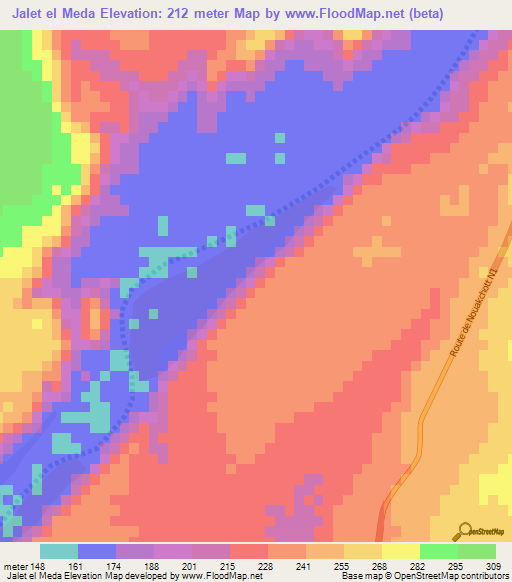 Jalet el Meda,Mauritania Elevation Map
