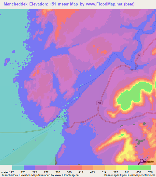 Mancheddek,Mauritania Elevation Map