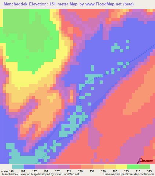Mancheddek,Mauritania Elevation Map