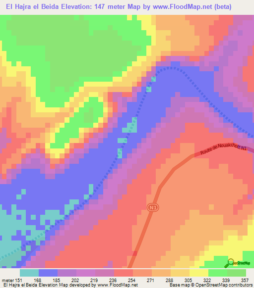 El Hajra el Beida,Mauritania Elevation Map