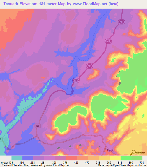 Taouarit,Mauritania Elevation Map