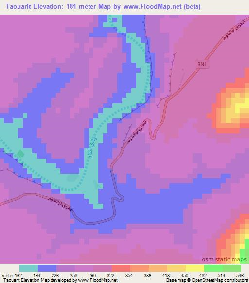 Taouarit,Mauritania Elevation Map