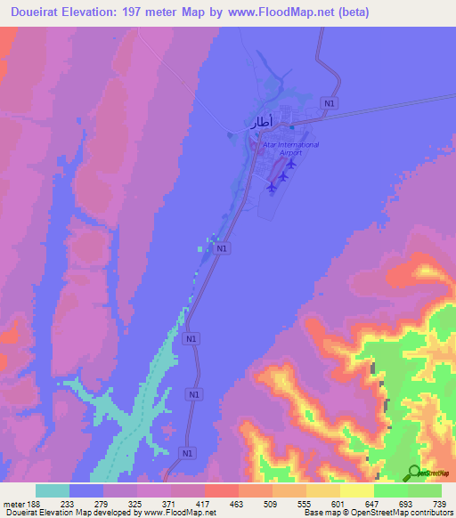 Doueirat,Mauritania Elevation Map