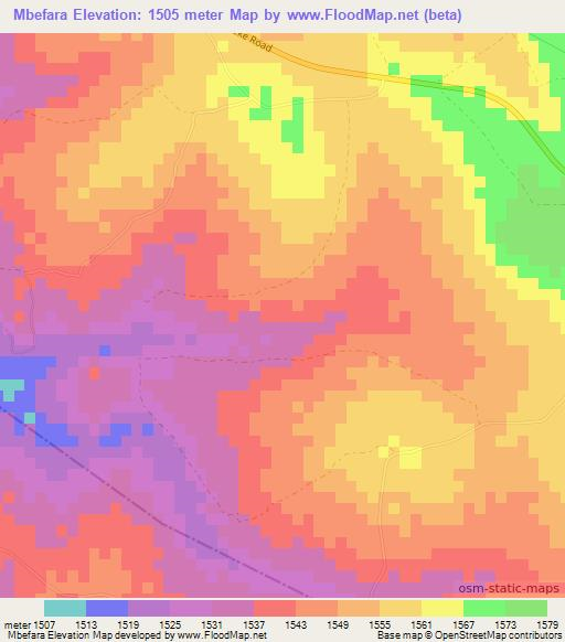 Mbefara,Zimbabwe Elevation Map