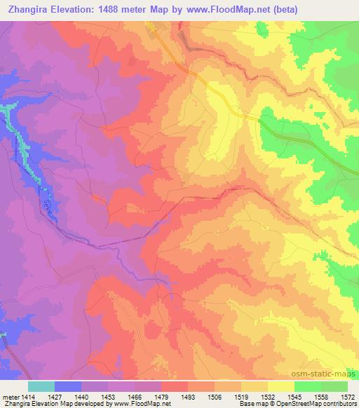 Zhangira,Zimbabwe Elevation Map