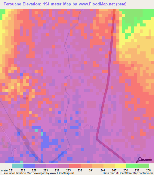 Terouane,Mauritania Elevation Map