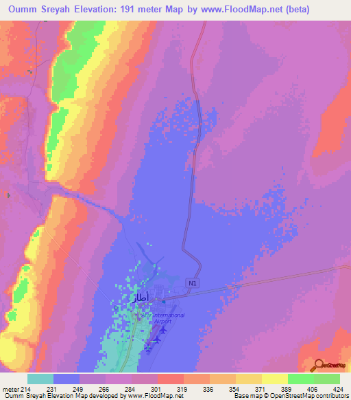 Oumm Sreyah,Mauritania Elevation Map