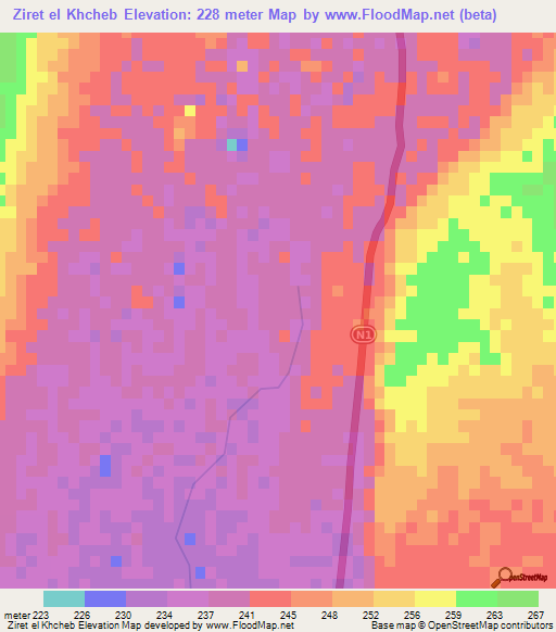 Ziret el Khcheb,Mauritania Elevation Map