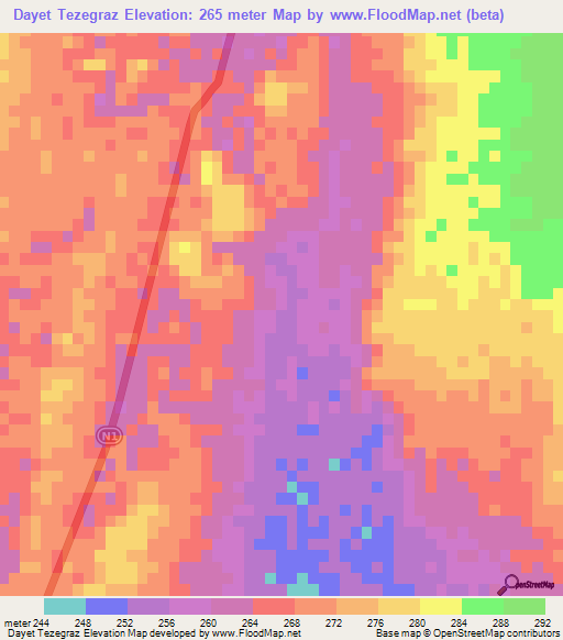 Dayet Tezegraz,Mauritania Elevation Map