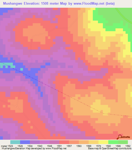Mushangwe,Zimbabwe Elevation Map