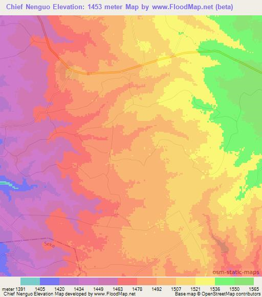 Chief Nenguo,Zimbabwe Elevation Map