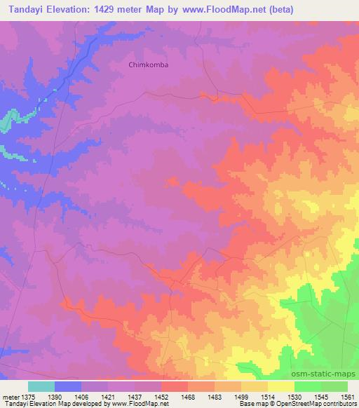 Tandayi,Zimbabwe Elevation Map