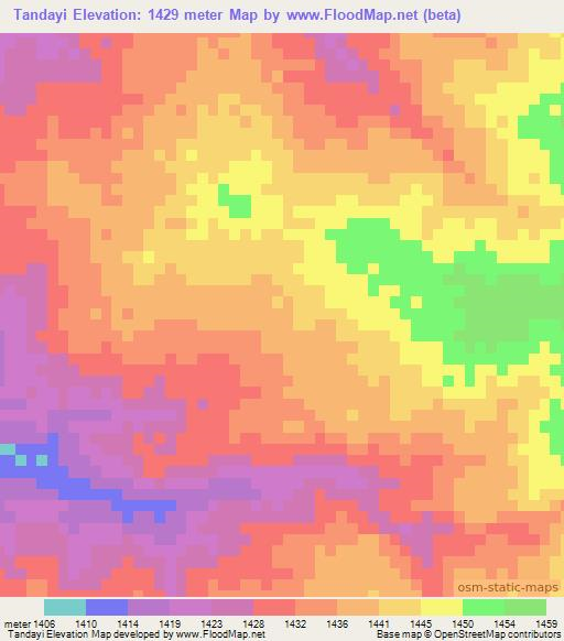 Tandayi,Zimbabwe Elevation Map