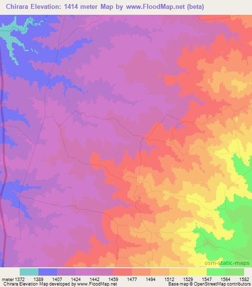 Chirara,Zimbabwe Elevation Map
