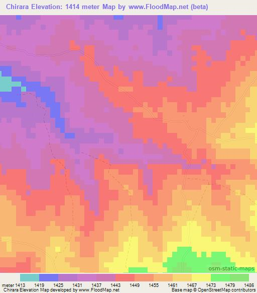 Chirara,Zimbabwe Elevation Map
