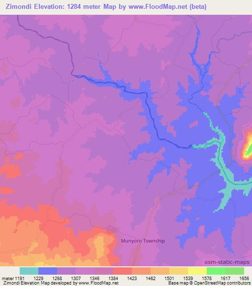 Zimondi,Zimbabwe Elevation Map