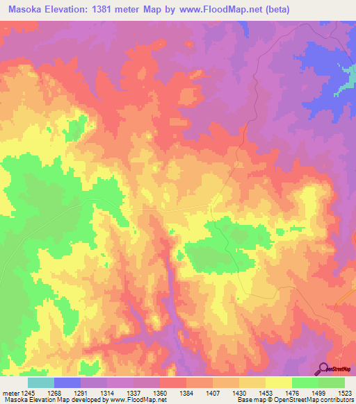 Masoka,Zimbabwe Elevation Map