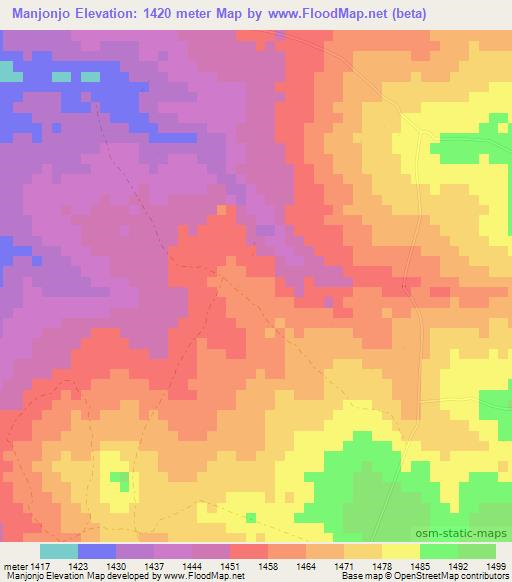 Manjonjo,Zimbabwe Elevation Map