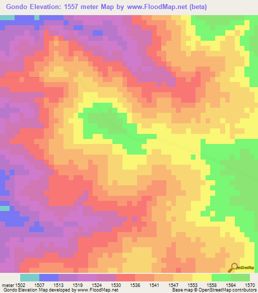 Gondo,Zimbabwe Elevation Map