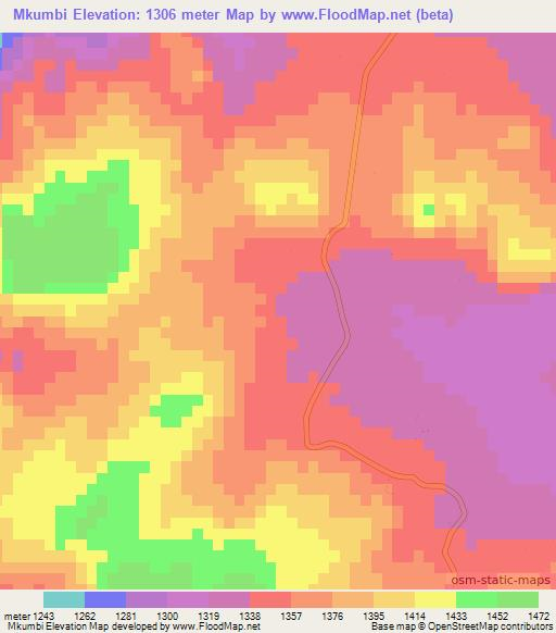 Mkumbi,Zimbabwe Elevation Map