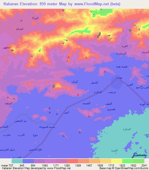 Kabaran,Yemen Elevation Map