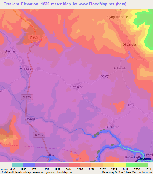 Ortakent,Turkey Elevation Map