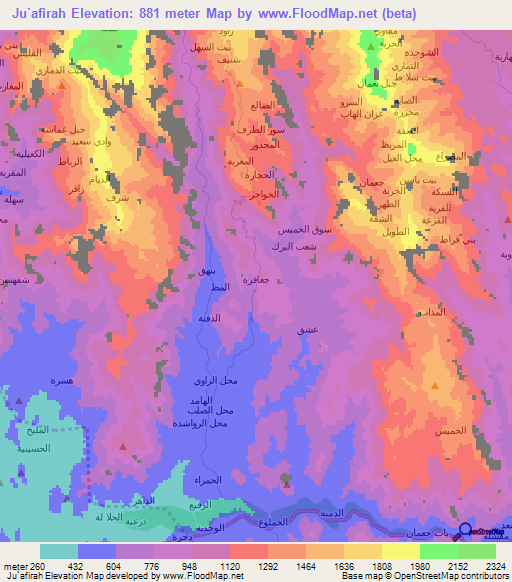Ju`afirah,Yemen Elevation Map