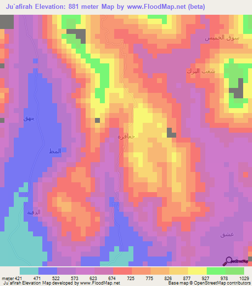Ju`afirah,Yemen Elevation Map