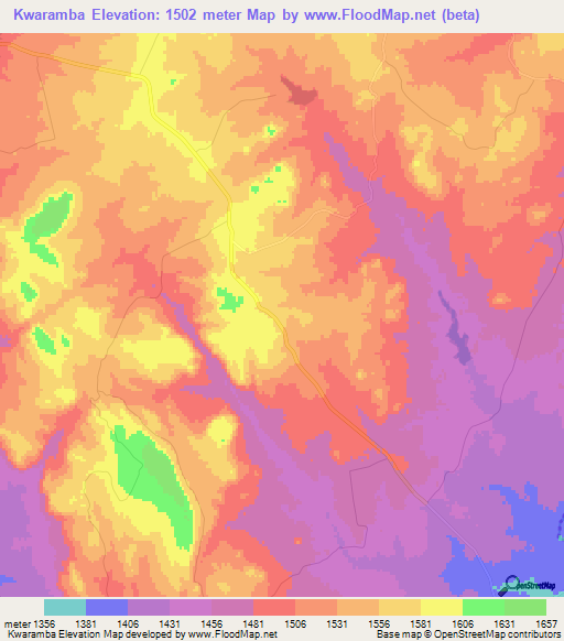 Kwaramba,Zimbabwe Elevation Map