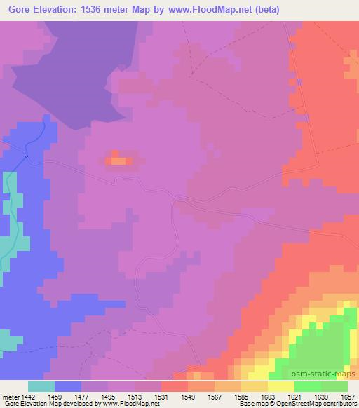 Gore,Zimbabwe Elevation Map