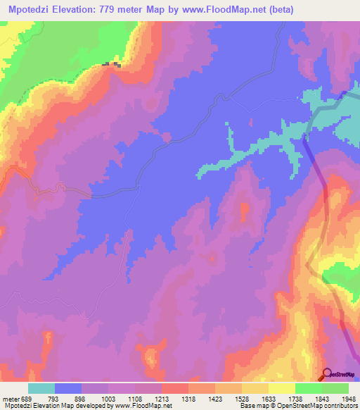 Mpotedzi,Zimbabwe Elevation Map
