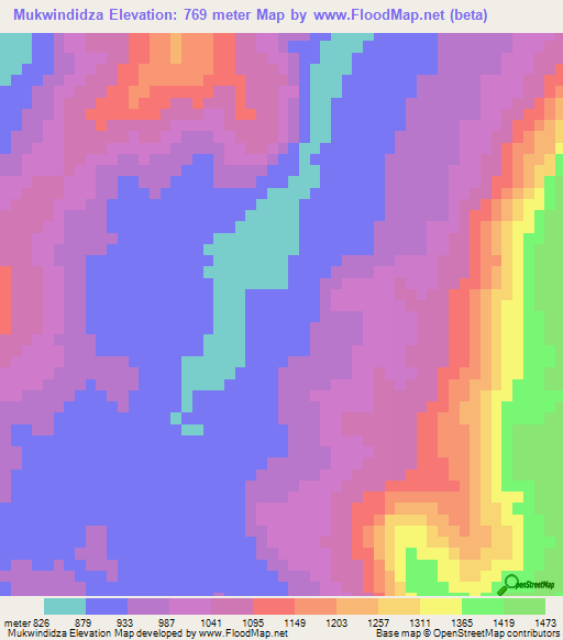 Mukwindidza,Zimbabwe Elevation Map