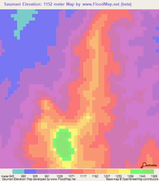 Saumani,Zimbabwe Elevation Map