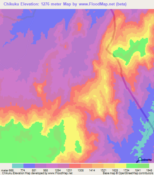 Chikuku,Zimbabwe Elevation Map