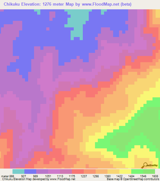 Chikuku,Zimbabwe Elevation Map