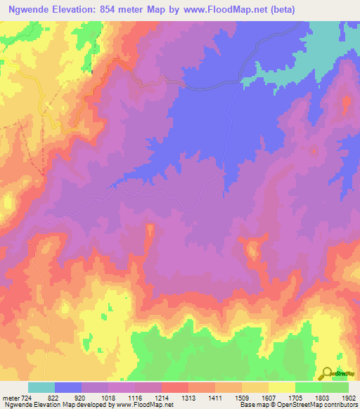 Ngwende,Zimbabwe Elevation Map