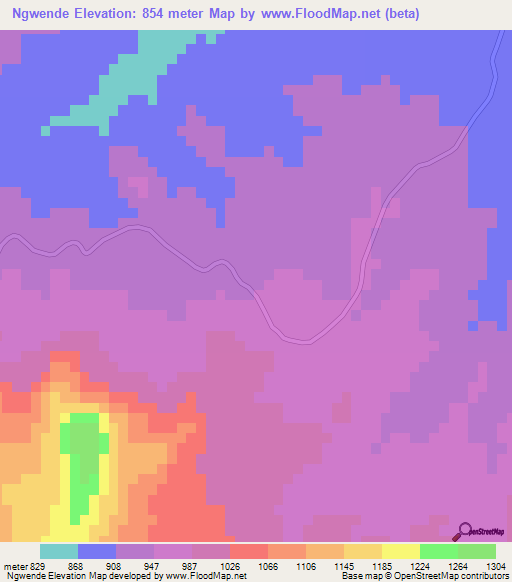 Ngwende,Zimbabwe Elevation Map