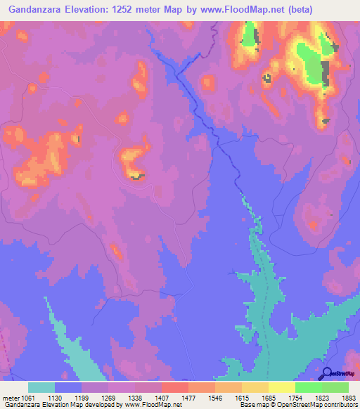 Gandanzara,Zimbabwe Elevation Map