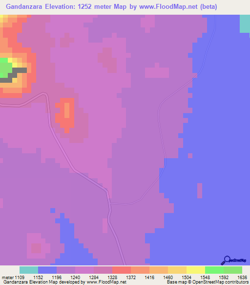Gandanzara,Zimbabwe Elevation Map