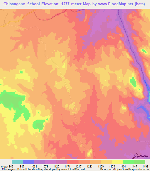 Chisangano School,Zimbabwe Elevation Map