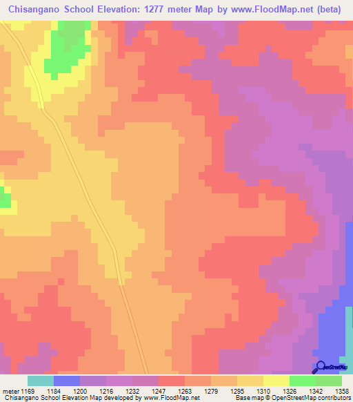 Chisangano School,Zimbabwe Elevation Map
