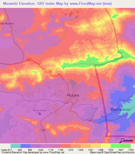 Murambi,Zimbabwe Elevation Map
