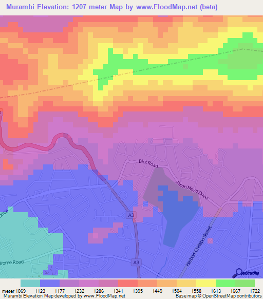 Murambi,Zimbabwe Elevation Map