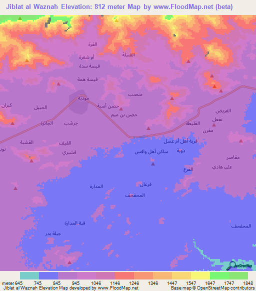 Jiblat al Waznah,Yemen Elevation Map