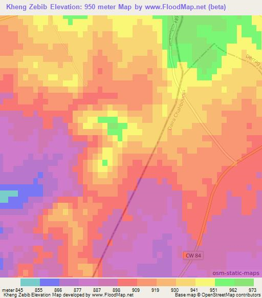 Kheng Zebib,Algeria Elevation Map