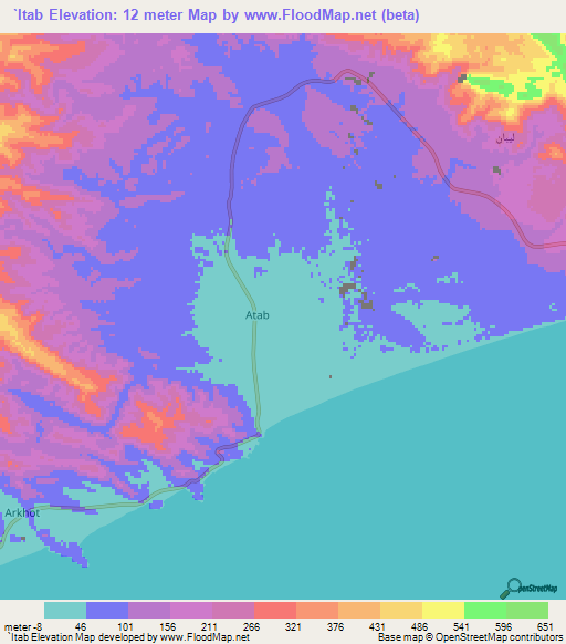 `Itab,Yemen Elevation Map