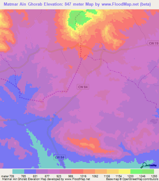 Matmar Ain Ghorab,Algeria Elevation Map