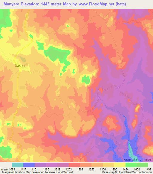 Manyere,Zimbabwe Elevation Map