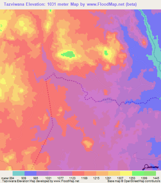 Tazviwana,Zimbabwe Elevation Map