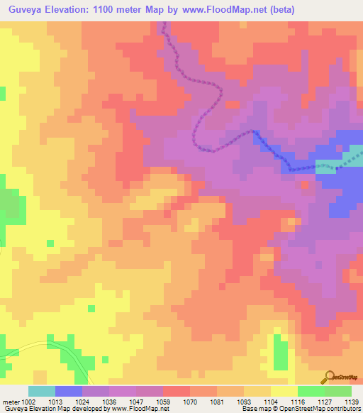 Guveya,Zimbabwe Elevation Map